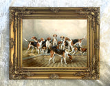 Fine Framed Oleograph of  Foxhounds in a Stable
