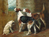 Gilt Framed Oleograph on Canvas- Foxhounds in a Stable after the original by John Emms