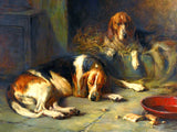 Gilt Framed Oleograph -  Hounds in a Stable after Philip Eustace Stretton
