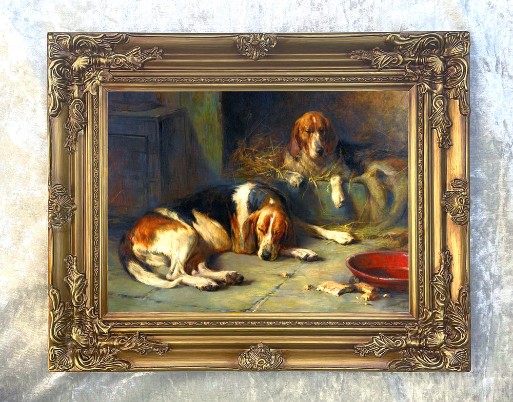 Gilt Framed Oleograph -  Hounds in a Stable after Philip Eustace Stretton