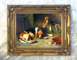 Gilt Framed Oleograph -  Hounds in a Stable after Philip Eustace Stretton