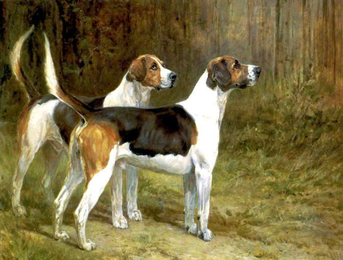 Gilt Framed Oleograph of a Pair of Foxhounds