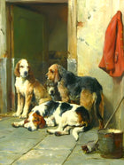 Fine Oleograph on Canvas - "Hounds outside a Stable"