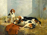 Fine Oleograph on Canvas - "Foxhounds in a Kennel"