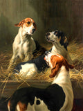 Gilt Framed Oleograph of 3 Foxhounds in a Stable