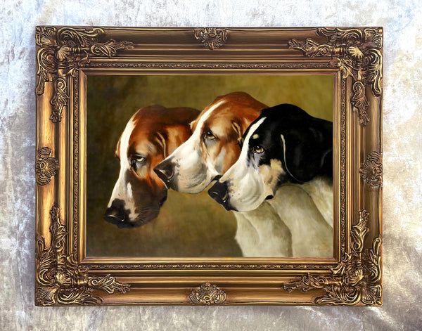 Fine Oleograph on Canvas - A Group of 3 Foxhounds