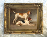 Fine Gilt Framed Oleograph of a Pair of  Resting Foxhounds