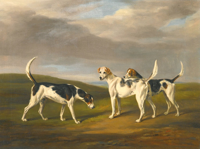 Fine Oleograph on Canvas - 3 Hounds in a Moorland Landscape