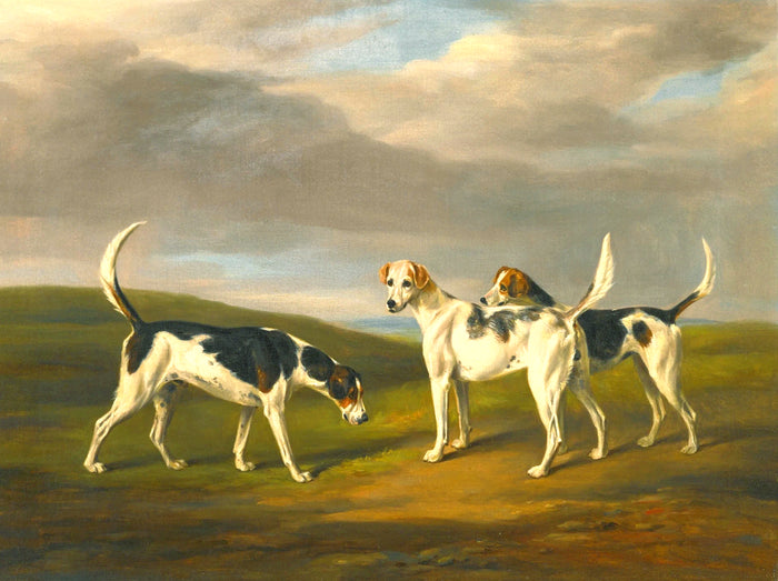 Fine Oleograph on Canvas - 3 Hounds in a Moorland Landscape