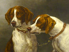 Fine Oleograph on Canvas - A Pair of Hounds "Awaiting the Call"