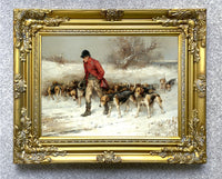 Gilt Framed Oleograph of  Hounds in Winter