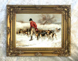 Fine Gilt Framed Oleograph of  Hounds in Winter