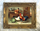 Fine Oleograph on Canvas - Chickens & Hens in an Outhouse