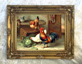 Fine Oleograph on Canvas - Chickens & Hens in an Outhouse