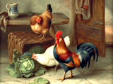 Fine Oleograph on Canvas - Chickens & Hens in an Outhouse
