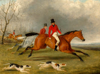 Fine Lithograph on Stretched Canvas of a Hunting Scene -Huntsman with Hounds