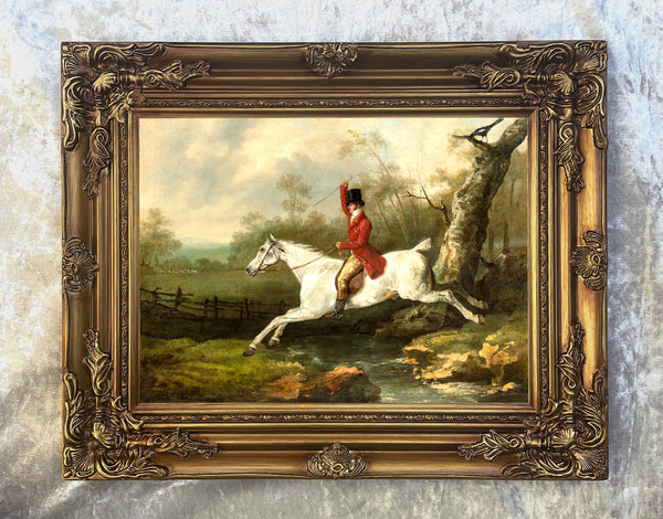 Fine Oleograph on Canvas - "Over the Stream" aft Henry Alken