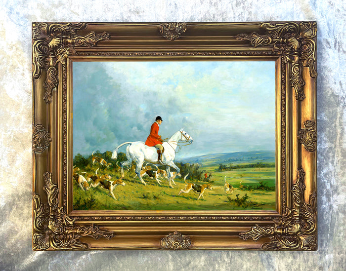 Fine Lithograph on Stretched Canvas of a Hunting Scene 