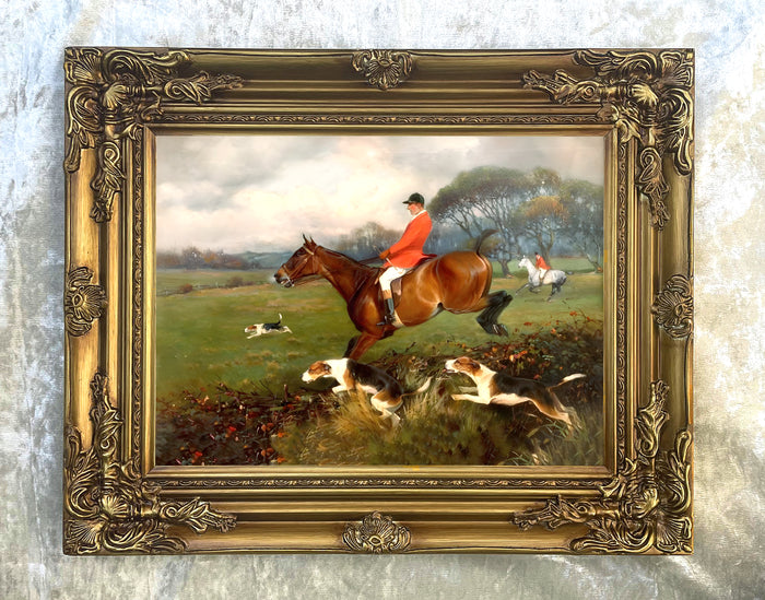 Fine Oleograph on Canvas of Huntsmen & Hounds 