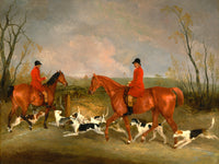 Fine Oleograph on Canvas - The Quorn Hunt - Huntsmen and Hounds in a Landscape