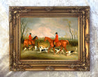 Fine Oleograph on Canvas - The Quorn Hunt - Huntsmen and Hounds in a Landscape
