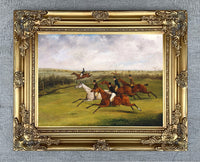 Superb Oleograph on Canvas - The Grand Leicestershire Steeplechase