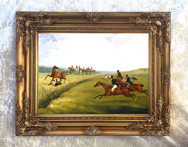 Fine Oleograph on Canvas - The Grand Leicestershire Steeplechase March 12 1829