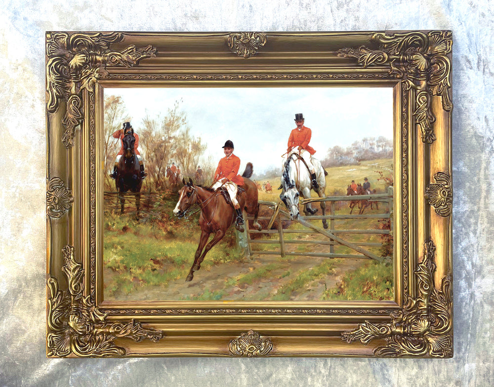 Oleograph on Canvas of a Hunting Scene - "Over the Gate"