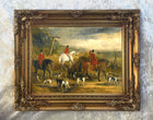 Oleograph on Canvas of Huntsmen & Hounds at a Crossroads