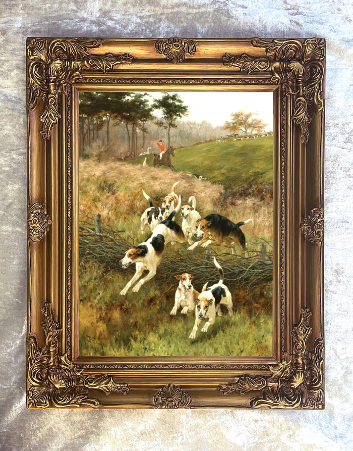 Oleograph on Canvas of a Huntsmen & Hounds 