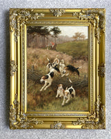 Oleograph on Canvas of a Huntsmen & Hounds "Over the Hedge"