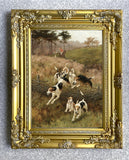 Oleograph on Canvas of a Huntsmen & Hounds "Over the Hedge"