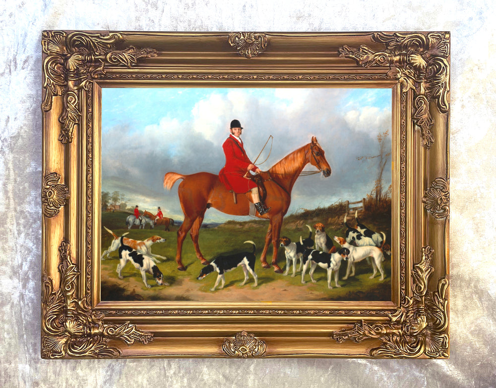 Fine Lithograph on Canvas of a Hunting Scene -Huntsman and Hounds