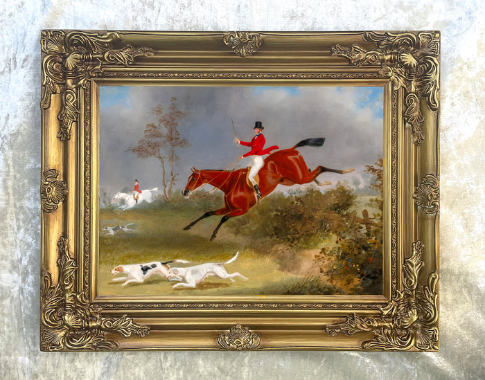 Fine Framed Oleograph of Huntsmen & Hounds 