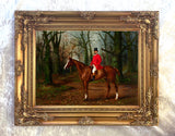 Fine Oleograph on Canvas - Huntsman on a Bay Hunter in Woodland in Woodland