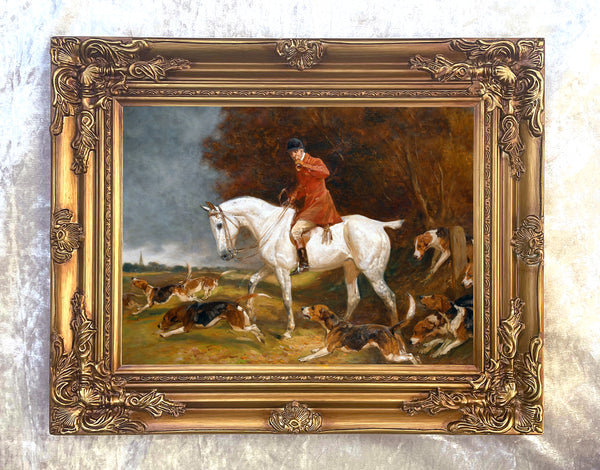 Fine Lithograph on Canvas of a Hunting Scene - Mustering the Pack