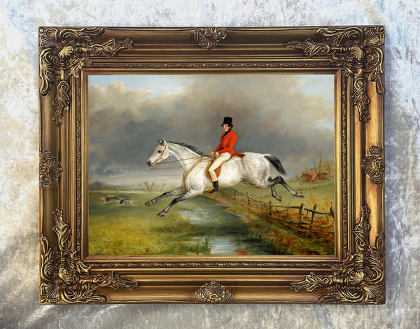 Fine Oleograph on Canvas - Huntsman "taking the fence" aft. Ferneley