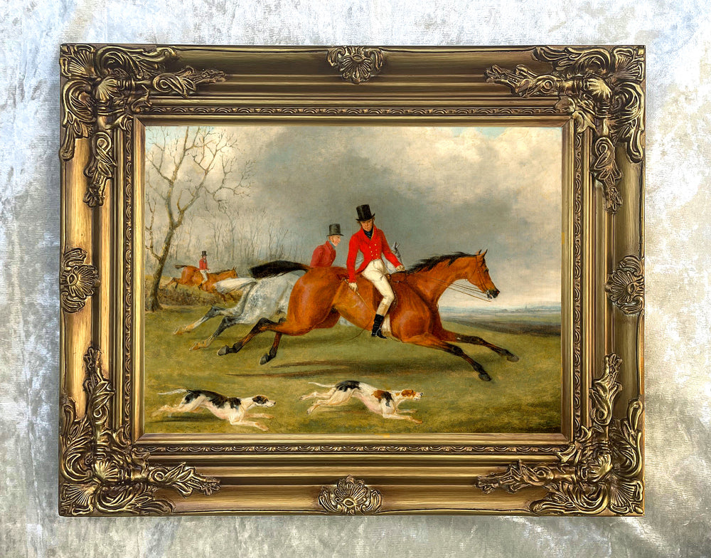 Oleograph on Canvas of a Hunting Scene - "Full Cry"