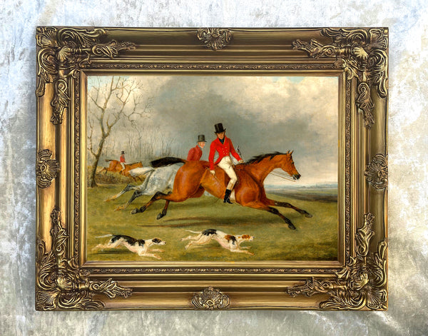 Fine Lithograph on Stretched Canvas of a Hunting Scene -Huntsman with Hounds