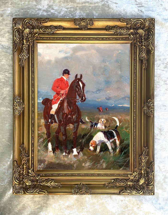 Fine Oleograph on Canvas of a Huntsman & Hounds 