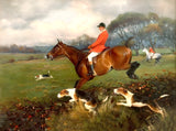 Fine Oleograph on Canvas of Huntsmen & Hounds "Over the Hedge"