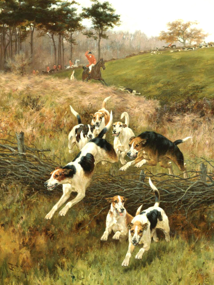 Oleograph on Canvas of a Huntsmen & Hounds 