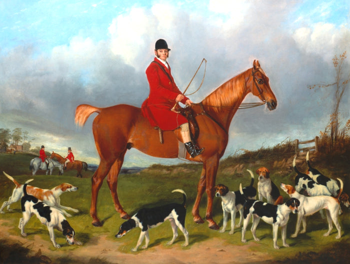 Fine Lithograph on Canvas of a Hunting Scene -Huntsman and Hounds