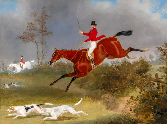 Fine Framed Oleograph of Huntsmen & Hounds 