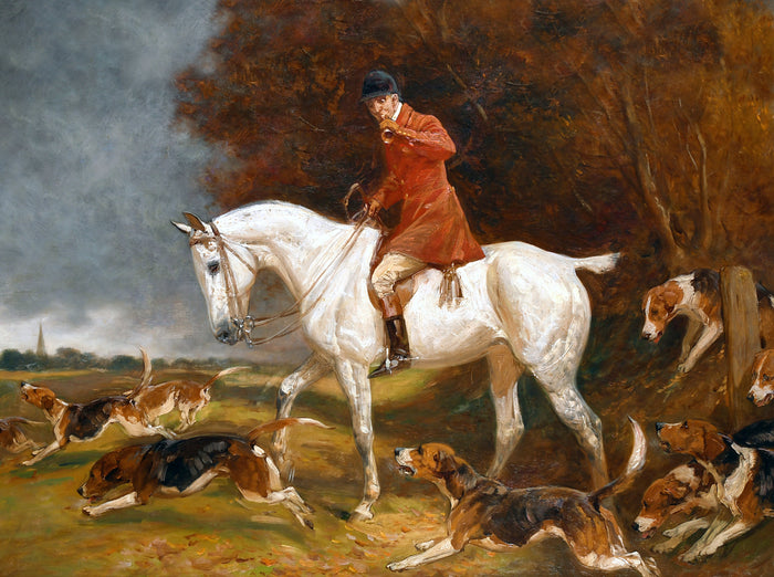 Fine Lithograph on Canvas of a Hunting Scene - Mustering the Pack