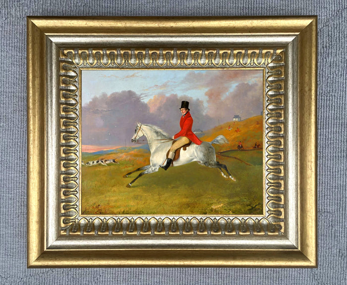 Fine Oleograph on Canvas of a Huntsman on a White Hunter