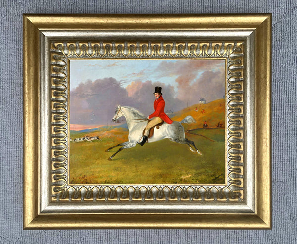 Fine Oleograph on Canvas of a Huntsman on a White Hunter