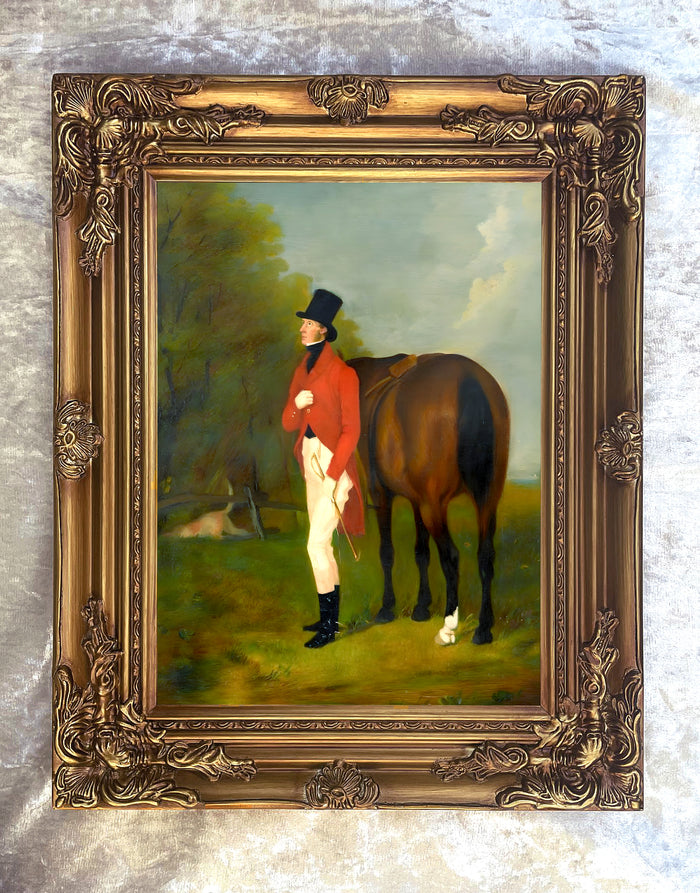 Oleograph on Canvas of a Huntsman and Horse