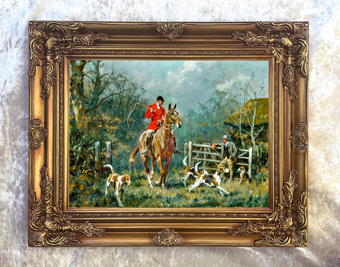 Oleograph on Canvas of a Huntsman and Hounds