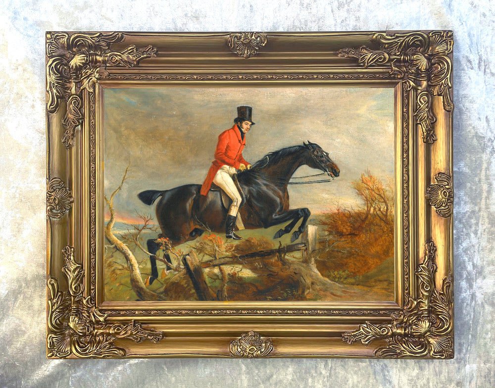 Oleograph on Canvas of a Huntsman"Over the Fence"